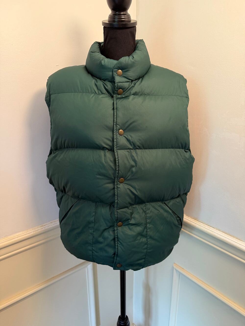 Vintage L.L. Bean Goose Down Puffer Trail Vest Forest Green Snap Front Pockets